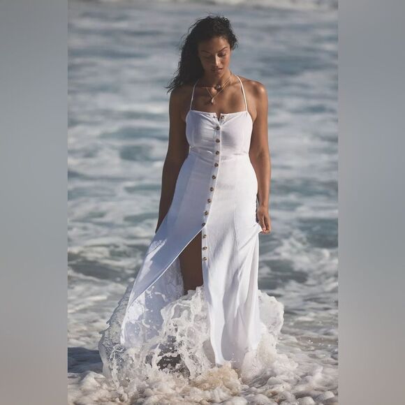 NWT By Anthropologie Sleeveless Button-Front Midi Dress Size Large White Long - Picture 3 of 5
